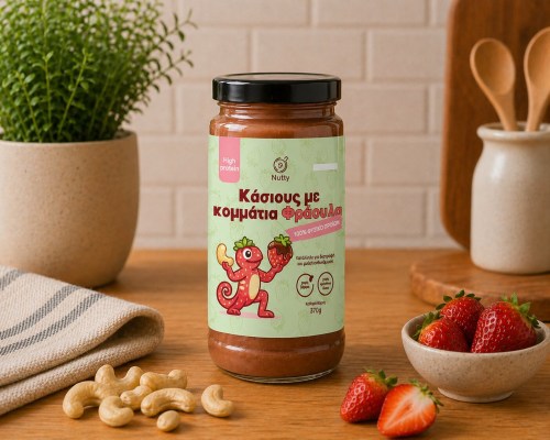 Κασιους με κομματια φραουλα